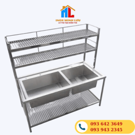 Chậu rửa đôi có giá kệ trên